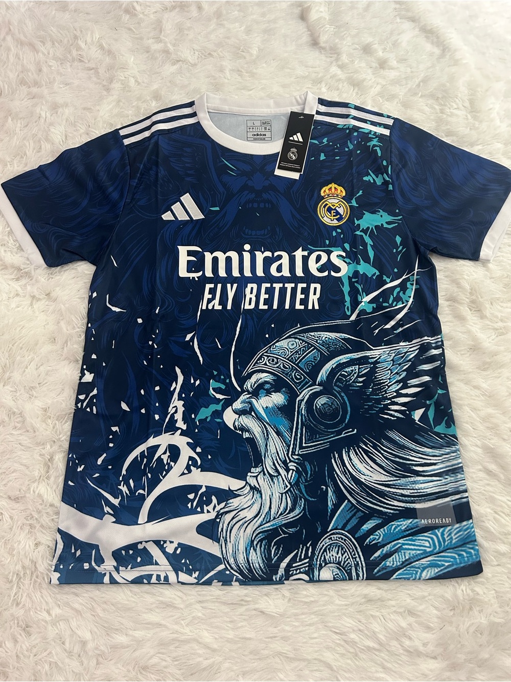 adidas Real Madrid Navy and Teal Graphic Football Jersey